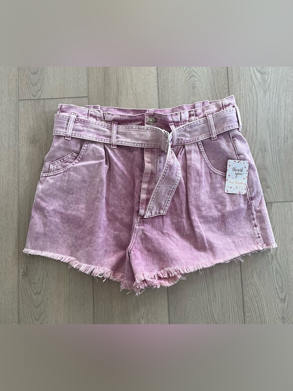 NWT Free People See You Sometime Denim Pink Cut Off Shorts Belted Fray Hem XL - Picture 4 of 11